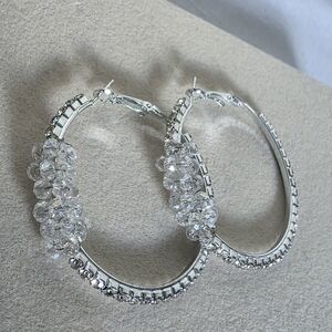 Silver Hoop Earrings with Glass Beads And Rhinestones